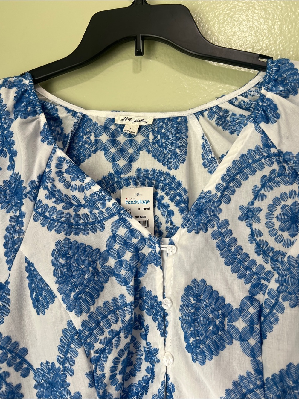 Ultra Pink Blue & White Printed Peasant Blouse - Picture 2 of 5